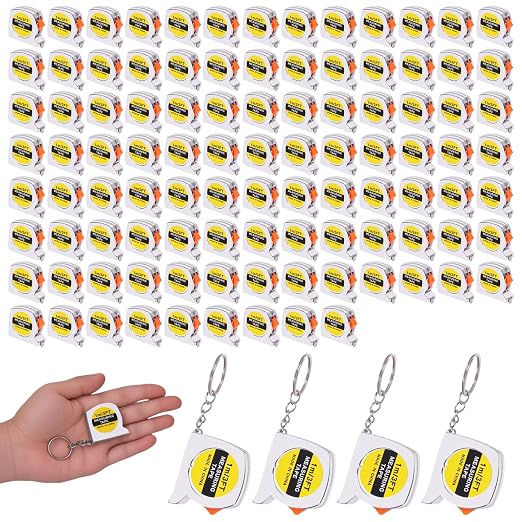 100 Pcs Mini Tape Measure Keychains, Retractable Measuring Tapes | Slide Lock, 1m/3ft Ruler Key Rings for Party Favors, DIY Projects, Gifts, Classroom Rewards, Bulk Event Supplies, 1.5 Inch