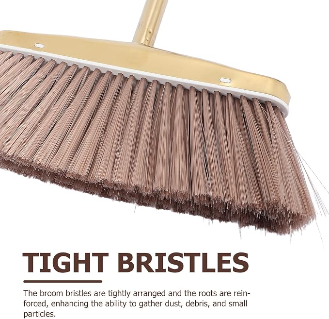 OUNONA 1set Heavy Duty Upright Broom and Dustpan Set with Long Handle and Stainless Steel Construction Includes Built Comb Teeth for Easy Cleaning in Home Office