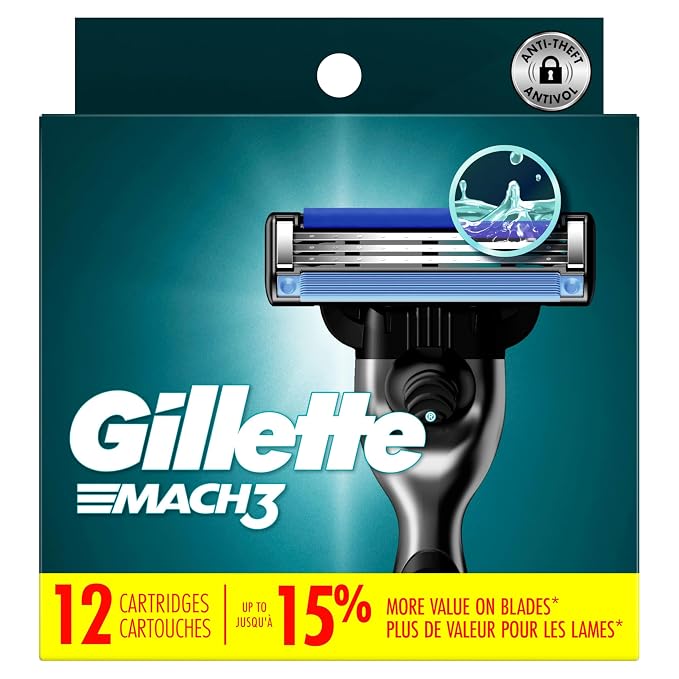 Gillette Mach3 Razor Refills for Men, 12 Razor Blade Refills
