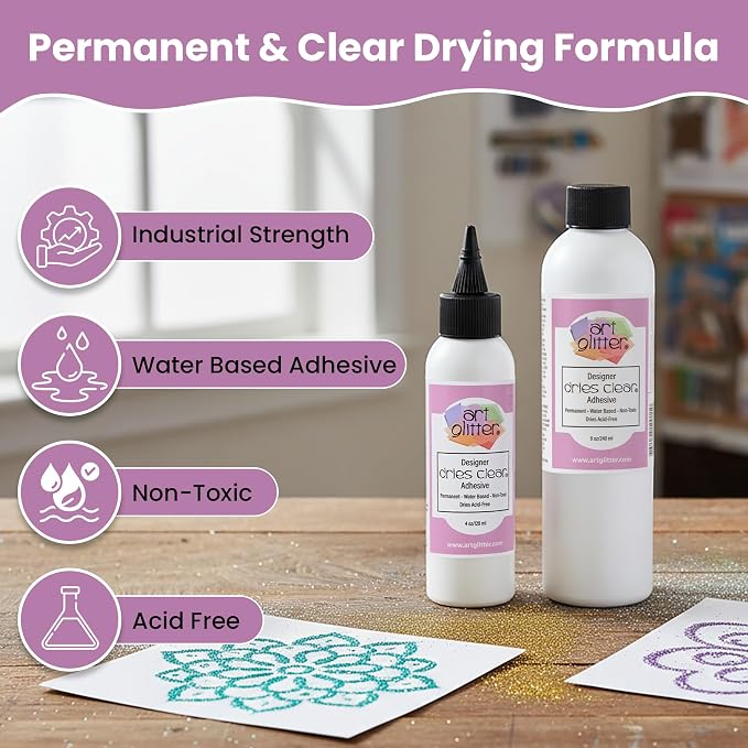 Art Institute Glitter Dries Clear Glue Kit, 8oz Refill & 4oz Bottle | Dual crafting set, Multi-surface hold, Acid free archival, Wrinkle resistant, Permanent bond