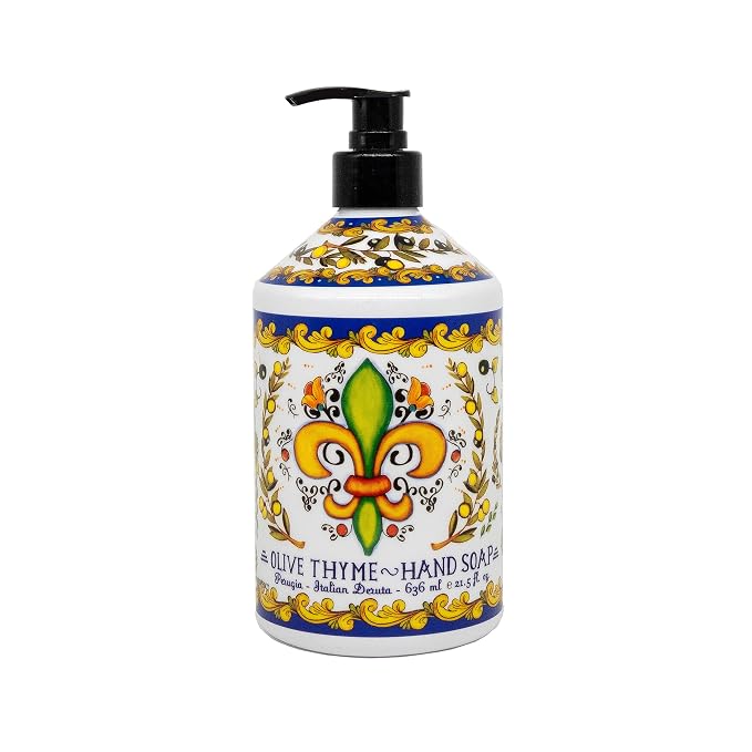 Perugia Italian Deruta Hand Soap - 21.5 fl oz Bottles - 8 pack - Lavendar, Sweet Orange, Lemon Verbana, and Olive Thyme