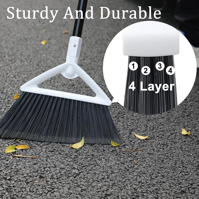 Heavy Duty Angle Broom 3 Pack - White Broom for Outdoor & Indoor, Garage, Driveway, Sidewalk, Kitchen & More, Long Handle