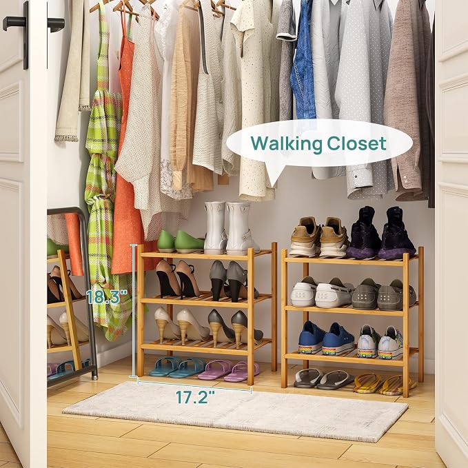 viewcare Small Shoe Rack, 3-Tier Shoe Rack for Entryway, Bamboo Wood Shoe Shelf for Closet & Hallway, Long 17.2IN | Beautiful | Functional | Sturdy | Durable