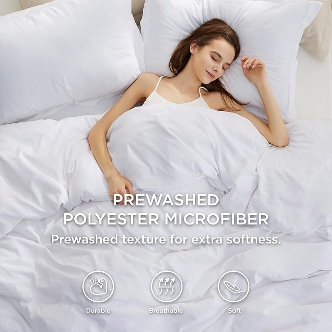 Bedsure Duvet Cover Full Size with Fitted Sheet - 4 Pieces Prewashed Polyester Soft Bedding Set, Includes 1 Duvet Cover 80x90 Inches with Zipper Closure, 2 Pillow Shams, 1 Fitted Sheet, Bright White