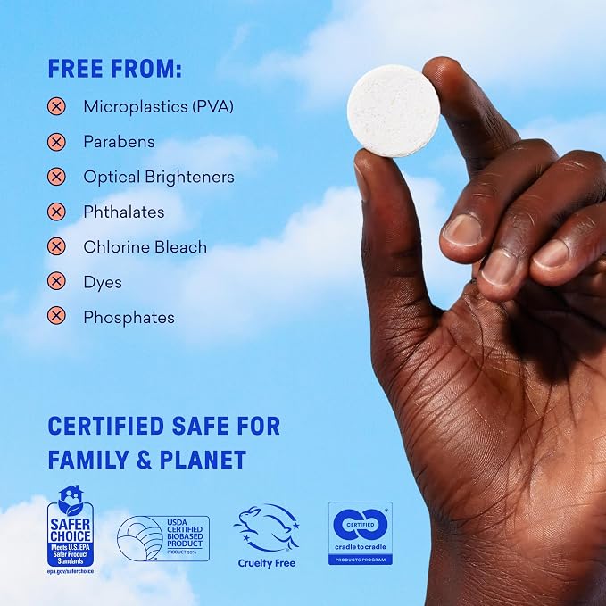 BLUELAND Laundry Detergent Tablets, 60 Count, Plastic-Free Eco-Friendly Pods, Sheets, Liquid Alternative - Fresh Dew Scent, Safe for Sensitive Skin, No Harsh Chemicals, Lifts Tough Stains and Odors