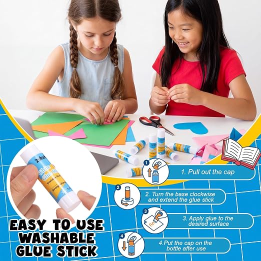Zubebe 200 Count Glue Stick Bulk, 0.32 oz, 9g, Washable White Glue Stick for Crafts Home Back to School Classroom Students Teachers Employees Scrapbooking Crafting Supplies (Chic)