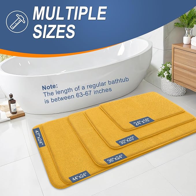 OLANLY Memory Foam Bathroom Runner Rugs 47x24, Long Bath Mat, Golden Yellow | Soft Quick Dry Bath Mats, Non-Slip, Absorbent Machine Washable Mat for Bathroom Floor, Tub and Shower, Home Decor Accessories