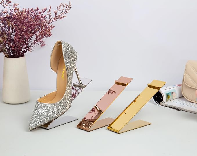 4-Pack Gold Stainless Steel Shoe Display Stand | Freestanding High Heels Display Stands,Suitable for retail stores and personal displays shoe display racks for men and women
