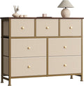 Sweetcrispy 7 Drawer Dresser with Fabric Bins, Fabric Storage Tower Organizer for Bedroom, Closet, Hallway, Entryway, Tall Chest of Drawers with Steel Frame, Wood Top, Large Storage, Khaki