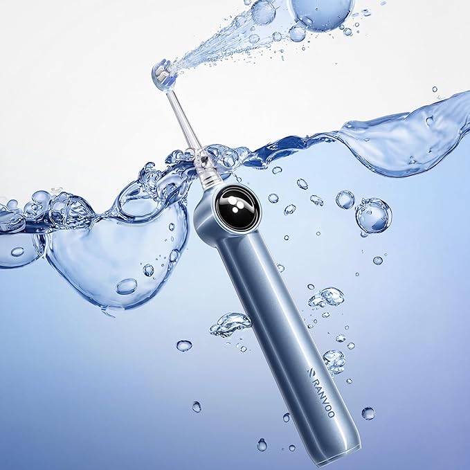 RANVOO AirJet X5 [New-Gen Jet Clean | Max Tartar Removal] Electric Toothbrush, 100% Plaque Removal, Whitening & Gum Care, 60-Day Battery Life, Rechargeable with 3 Pro Brush Heads, Light Blue