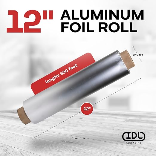 IDL Packaging 12" x 500' Aluminum Foil Refill Roll for WP-179DA FoilMaster Dispenser 12" Width - Standard Tin Foil for Grilling, Wrapping, Smoking, Baking - Food Safe Disposable Foil Wrap