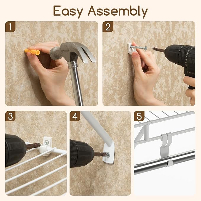 COSTWAY Closet Shelves Wall Mounted, Ventilated Shelf with Hanging Rod | Metal Wire Shelving Kit, Wire Wall Shelf for Laundry Room, Bedroom, Home, Mounting Accessories Included (6 ft x 12 in)