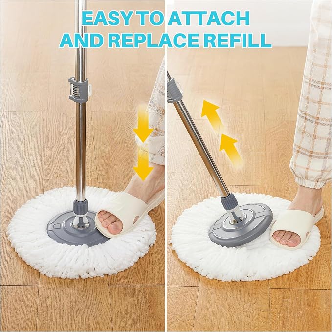 JOYMOOP Spin Mop and Bucket, 360° Mop Head & Telescopic Handle, Wet and Dry Use, 4 Reusable Microfiber Refills, Hands-Free Cleaning for Hardwood, Tile, Laminate Floors & Walls