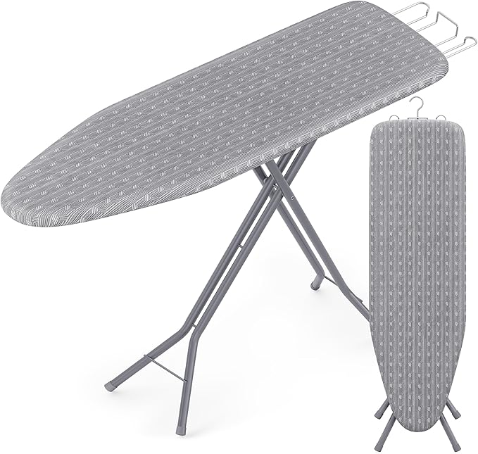 SONGMICS Full Size Ironing Board, Steel Frame with Cover and Sponge Pad, Foldable Standard Ironing Board with Iron Rest, 54 x 14 x 36.6 inches, Gray, Borix Collection ULLB002G101S