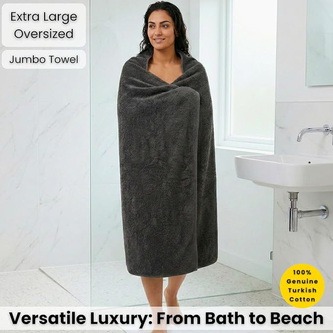 SALBAKOS Luxury 100% Turkish Cotton Bath Sheet 40x80 in (1-Piece, Gray) | Extra Large Jumbo Oversized Bathroom and Beach Towel, Super Soft Highly Absorbent Thick Premium Hotel Quality, Made in Turkey