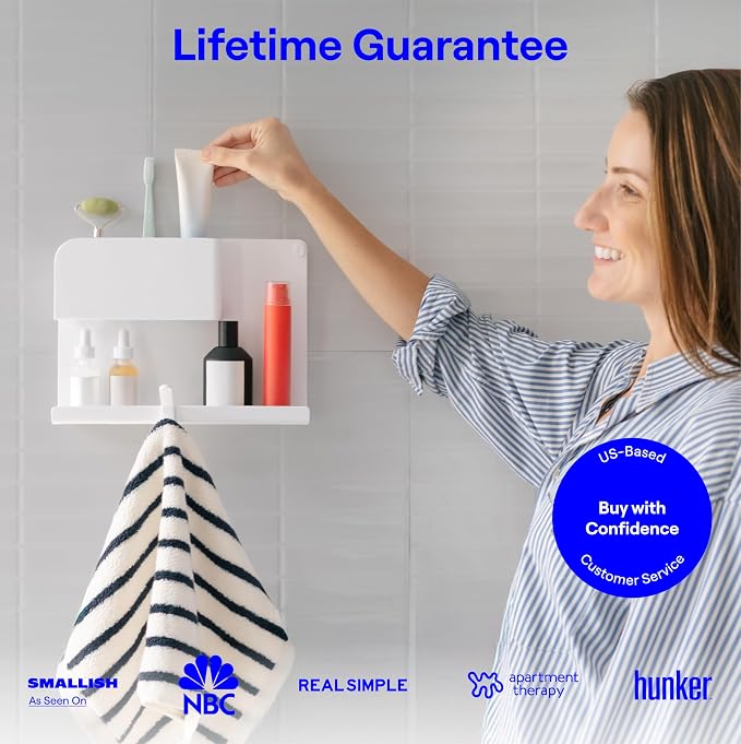 WallShelfie Bedside Wall Organizer & Dorm Decor - Dorm Room Essential, Floating Bedside Shelf Wall Mount Organizer, Remote Control Holder, Cool Teen Girls Trendy Stuff, Room Organization (White)