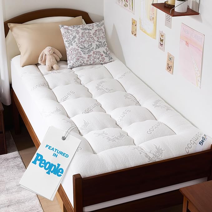 BEDLORE Twin XL Mattress Topper Viscose Derived from Bamboo, Thick Pillow Top Mattress Pad with Deep Pockets for 6-15 inches Mattress, Soft Mattress Topper College Dorm Size for Back Pain Relief