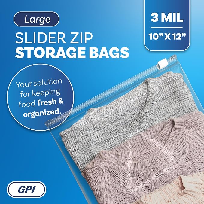 1000 Count - Slider Zip 1 Gallon Food Storage Bags, 10" x 12" 3 Mil Heavy Duty, Large, Strong & Durable For Freezer Storage. GPI