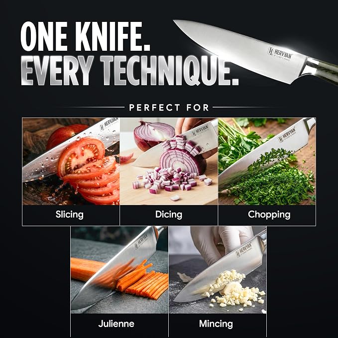 Chef Knife, 8 Inch High Carbon Stainless Steel Sharp Kitchen Knife with Ergonomic Pakkawood,Gift Box for Family & Restaurants 8-Inch Chef Knife, High-Carbon Stainless Steel Kitchen Knife