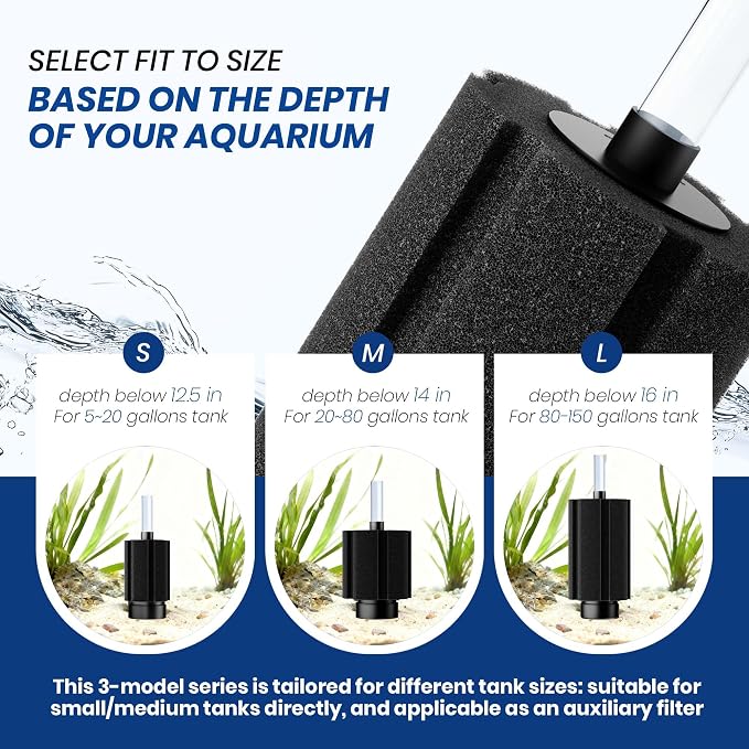 ALEGI Aquarium X Large Sponge Filter 150 Gallon,125 Gal Sponge Filter with Air Stone for Large Fish Tank (6 pcs)