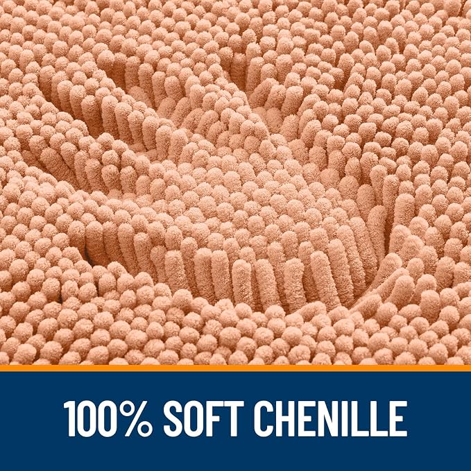 OLANLY Large Bathroom Rugs 59x35, Extra Soft Absorbent Chenille Bath Rugs, Rubber Backing Quick Dry, Machine Washable Bath Mats for Bathroom Floor, Tub and Shower, Home Decor Accessories, Peach