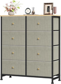 Sweetcrispy 8 Drawer Dresser for Bedroom Tall, Organizer Storage Drawers | Fabric Storage Tower, Chest of Drawers with Steel Frame, Wood Top for Living Room, Closet, Dark Green