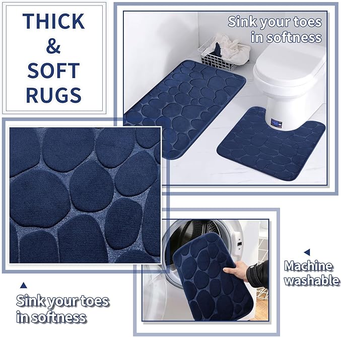 XLHOMO 26PC Bathroom Accessories Set - Gorgeous Blue Bathroom Set, Bathroom Accessory Set, Navy Blue Shower Curtain Set with Bathtub Mats for Shower Tub