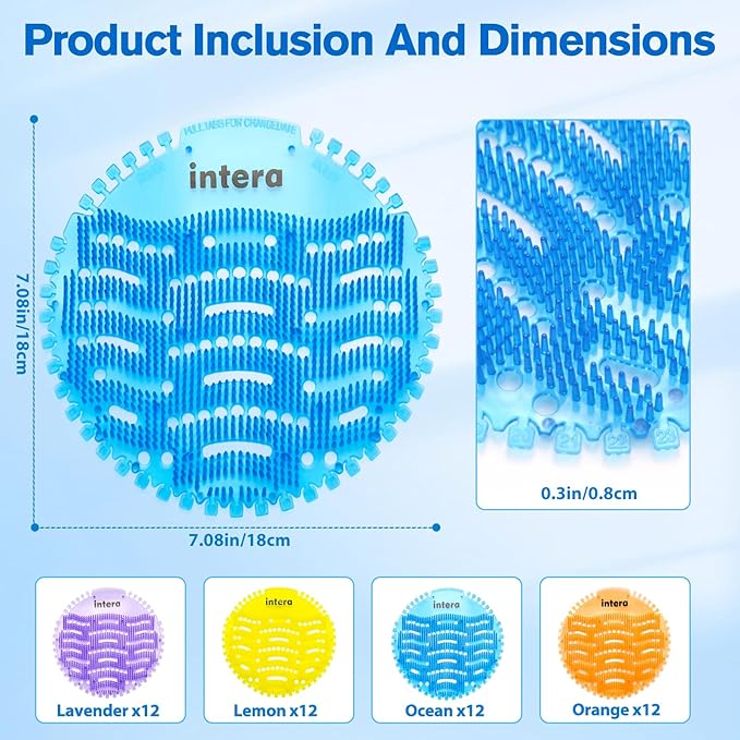 48 PACK Urinal Screen Deodorizer, 3D Wave Anti-Splash Odor Protection Urinal Cakes for Men Toilets, Long-Lasting Fresh Scents