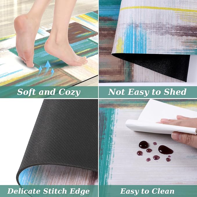 XLHOMO Kitchen Rugs Sets of 3, Non Slip Washable Kitchen Mats for Floor, Anti-Fatigue Runner Rug with Rubber Backing, Waterproof Kitchen Rug Set for Laundry, Floor, Office, Hallway