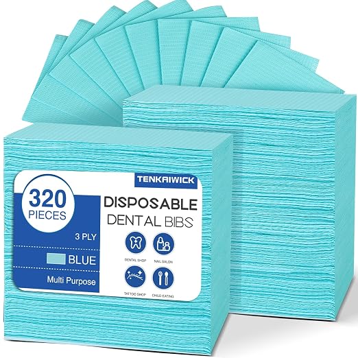 320 Pack Disposable Dental Bibs 13"x18", 3-Ply Waterproof Tattoo Bibs Sheet for Nail Salon, Dental Clinic, Feeding, Tattoo Shop (Blue)
