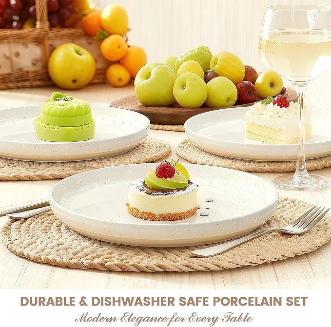 Plates and Bowls Sets, Dinnerware Sets for 4, 12 Pieces Scratch Resistant Dishware Dishes Set, Ceramic Kitchen Dinner Set, Porcelain & Microwave and Dishwasher Safe, Cream White