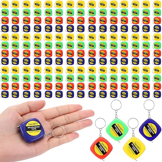 Hoteam 240 Pcs Small Tape Measure Keychains 1 Meter/ 3 Ft Mini Retractable Measuring Tape Keychains Pocket Measure Bulk Portable Measurement for Construction Birthday Party Favors, 4 Colors