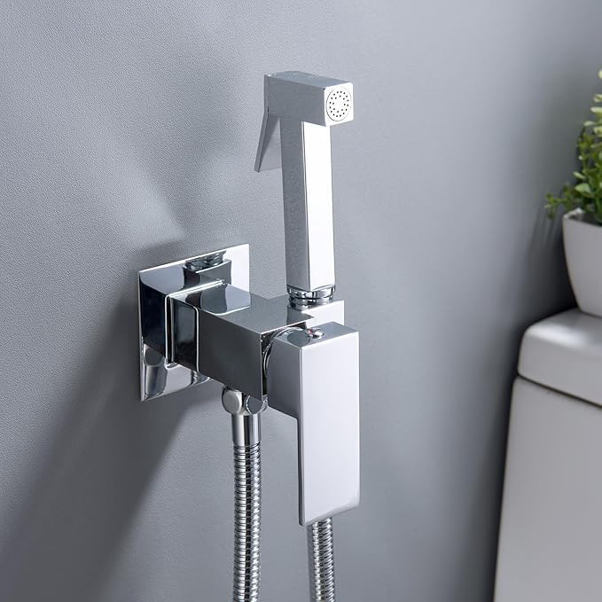 SHAMANDA Warm Water Bidet Sprayer for Toilet with Hot and Cold Brass Rough-in Valve, Stainless Steel Handheld Bidet Attachment Set for Feminine, Pets and Baby Diaper Wash, Chrome Polished, BDS08-1
