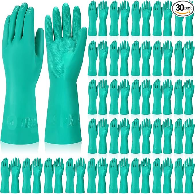 Potchen 30 Pairs Chemical Resistant Gloves Heavy Duty 15 Mil Nitrile Gloves Bulk for Cleaning, Resist Household Acid, Alkali and Oil (X-Large)