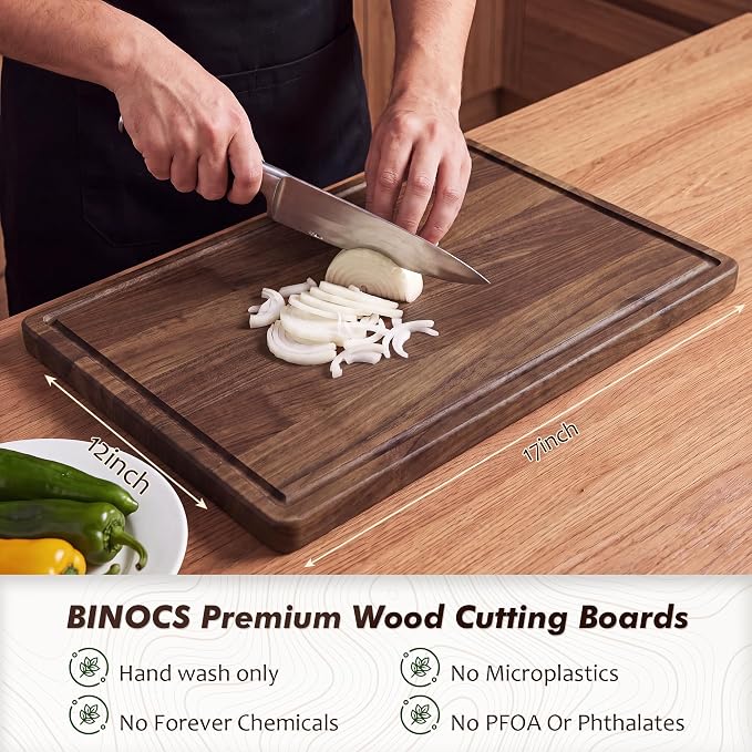 Walnut Wooden Cutting Boards for Kitchen, Solid Wood Cutting Board Set - Charcuterie & Chopping Butcher Block for Meat - Kitchen Gadgets Gift (Walnut 17in*12in)