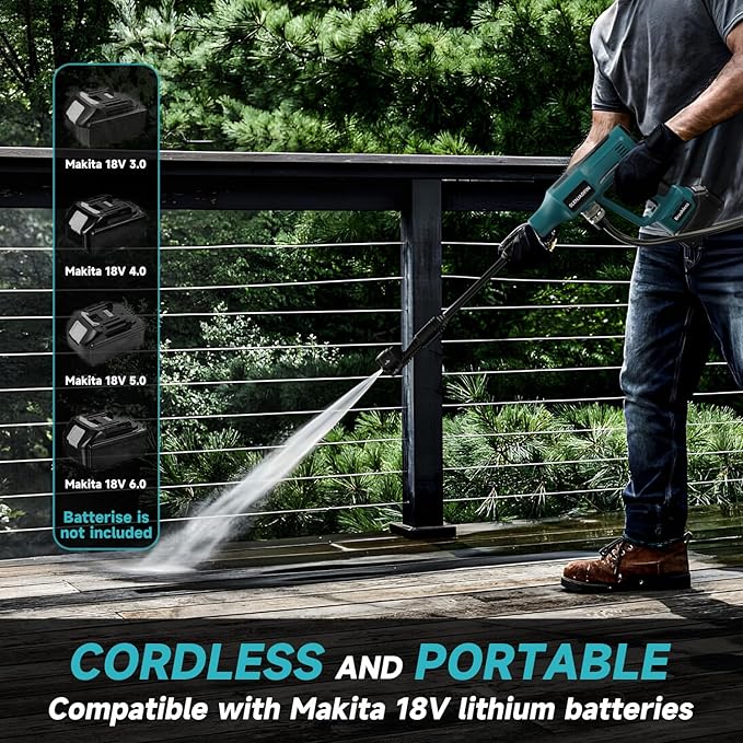 SLENJADFIN Cordless Portable Washer Compatible with Makita 18V Battery, Portable Handheld Cleaning Tool with Brushless Motor, 6-in-1 Nozzle, 4 Level Adjustable for Car Floor Fence Wall (Tool only)