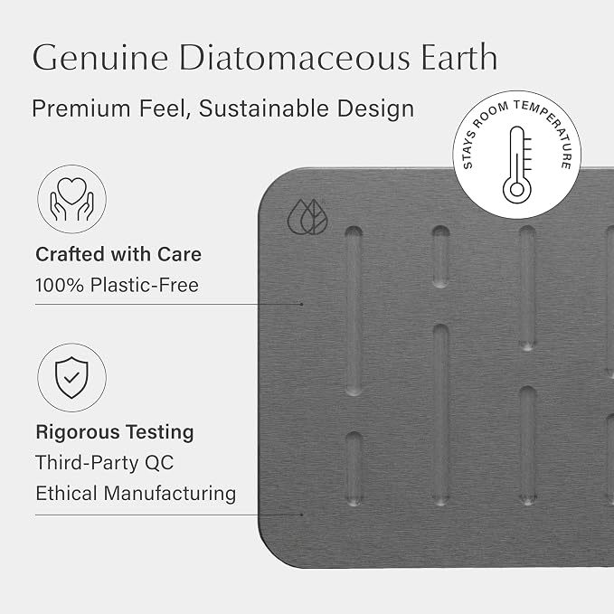 Dorai Home Stone Bath Mat Set - Premium Diatomaceous Earth Bath Floor Mats with Non-Slip Base, Fast-Drying Modern Shower Mat for Bathroom | Rain Slate, 2 Pack - 23.6"x15.4"