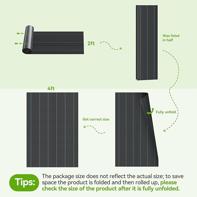 Weed Barrier Fabric Heavy Duty 4ft x 50ft Landscape Fabric | 3.2oz Woven Weed Control Fabric, Water Permeable Weed Block Fabric, For Garden, Flower Beds, Driveways & Landscaping