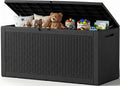 Outdoor Storage Box, 170 Gallon Waterproof Resin Deck Box with Support Rod | UV Resistant Lockable Package Delivery Bin, Shoe, Patio & Garden Tools Storage, Toy Cabinet, Ottoman, Indoor/Outdoor