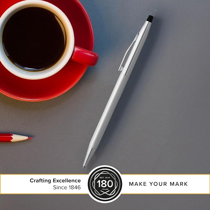 Cross Classic Century Lustrous Chrome Ballpoint Pen - Refillable Pen for Effortless Writing - Black Ink - Durable Construction - Premier Distinctive Look - Gift-Ready