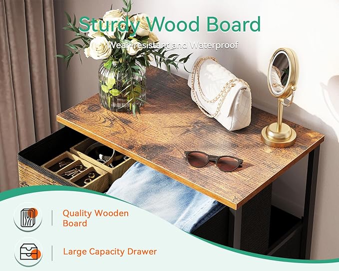 AODK Small Dresser for Bedroom with 4 Storage Drawers, Vintage | Dressers Chest of Drawers Fabric Dresser with Sturdy Steel Frame, Dressers for Closet with Wood Top