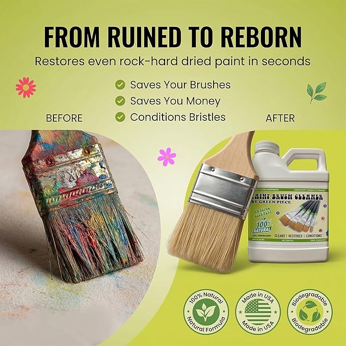 Green Piece® Completely Non-Toxic Paint Brush Cleaner (Made in USA) for Paint Cleanup for Brushes (Combo Pack – Paint Brush Cleaner with Mat)