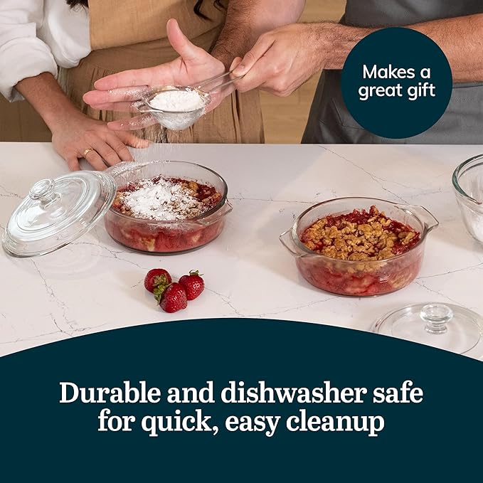 Libbey Baker's Basics 2 Piece Glass Dishes with Lids - Elegant Casserole Dishes for Oven with Lids - Versatile Baking Dish to Store Leftovers & More