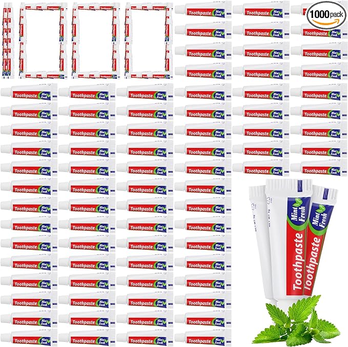 1000 Pcs Mini Toothpaste Bulk Regular Clean Mint Toothpaste for Bad Breath, Helps Freshens Breath, Whitens Teeth Travel Size 0.18oz for Home Hotel Office School Camping