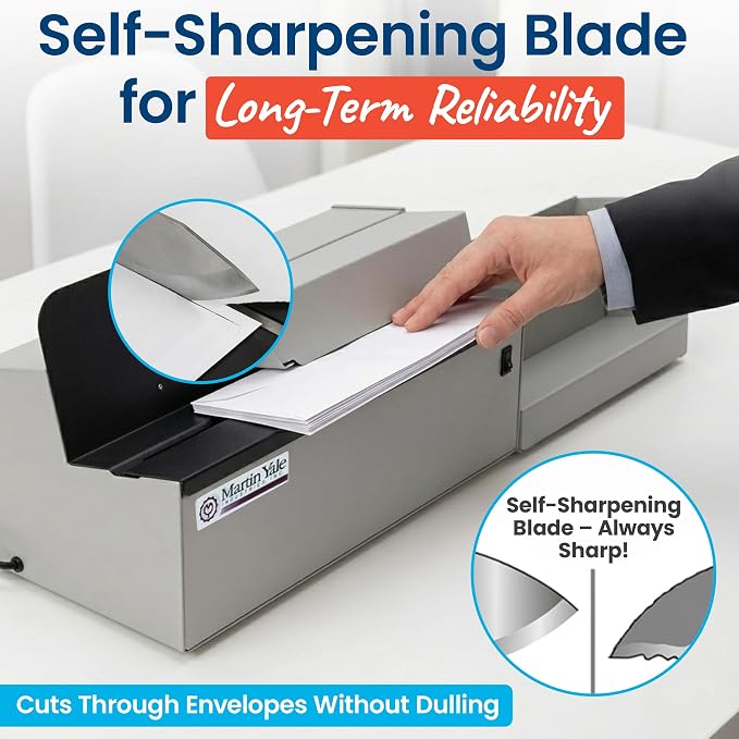 Martin Yale 62001 Deluxe High-Speed Letter Opener, Gray, Up To 17,500 Envelopes per Hour, Accepts a 6" Tall Stack of Envelopes, 500,000 per Month Capacity