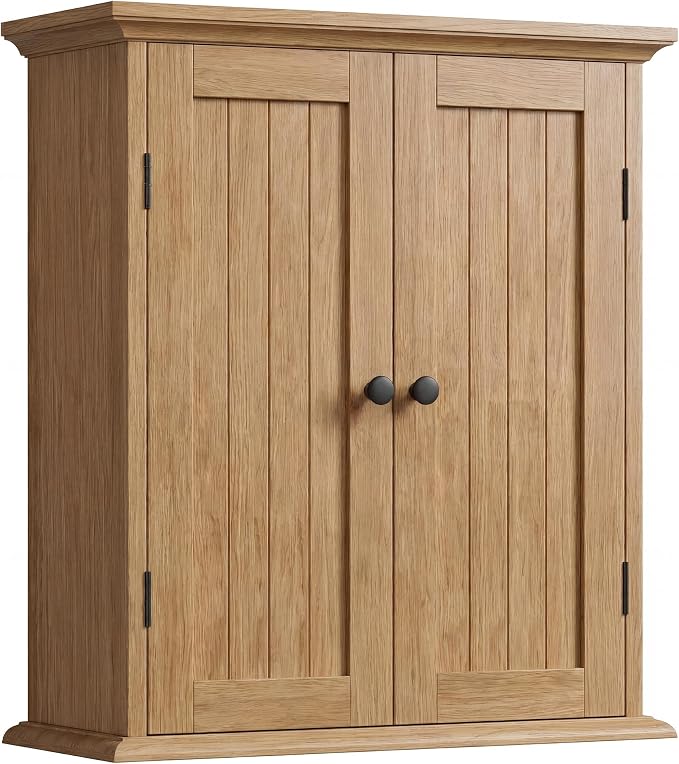 ChooChoo Bathroom Wall Cabinet, Over The Toilet Space Saver Storage Cabinet, Medicine Cabinet with 2 Door and Adjustable Shelves, Cupboard, Natural