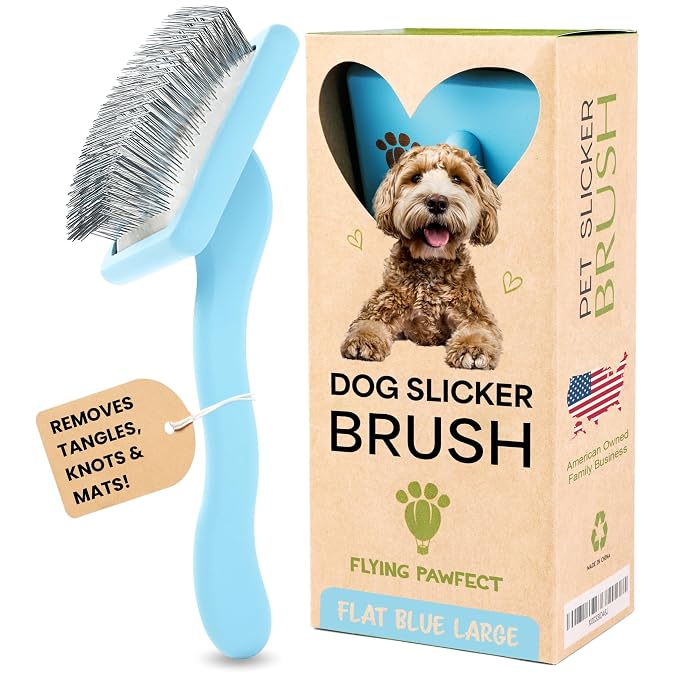 Slicker Brush for Dogs - Long Pin for Poodles, Doodles & Long Haired Dogs, Deshedding & Dematting Tool, Slicker Dog Brushes for Grooming (Baby Blue, Flat Large)