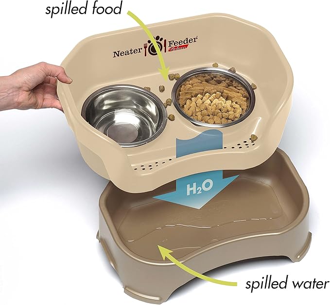 Neater Pet Brands Neater Feeder Deluxe Mess Proof Cat Bowls Elevated, Made in USA, No Spill Raised Bowls for Indoor Cats, Stainless Steel Food and Water Bowl Set, Pet Dish Feeding Station, Cappuccino