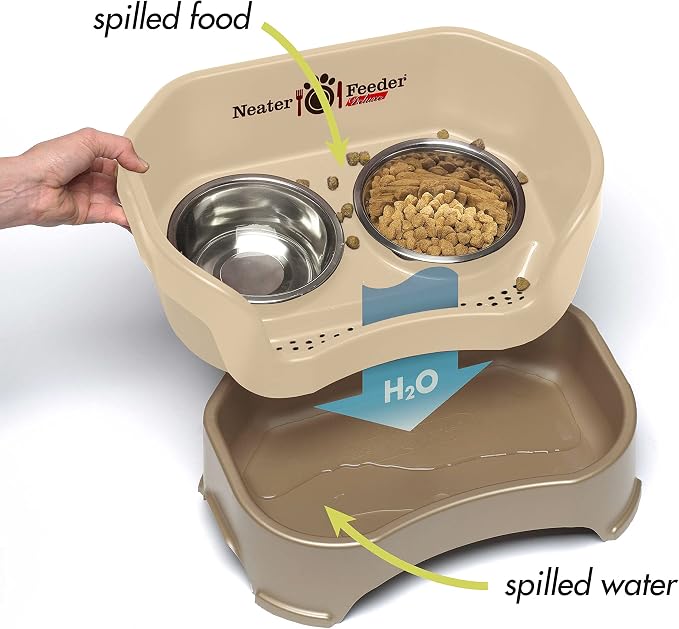 Neater Pet Brands Neater Feeder Deluxe Mess Proof Dog Bowls Elevated for Large Dogs Over 40 lbs, Made in USA, No Spill Raised Dog Food Bowl Stand Feeding Station, Food and Water Bowl Set, Cappuccino