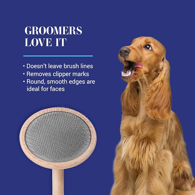 Chris Christensen Mark VIII Round Head Slicker Brush for Dogs, 12mm Pins, Groom Like a Pro, Handcrafted Lightweight Beechwood Ergonomic Handle, Stainless Steel Pins, A5VIII. Made in Germany.